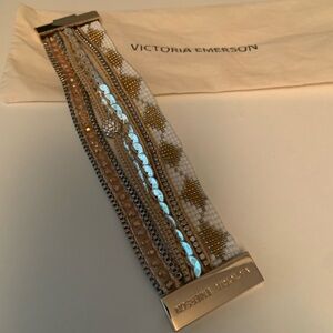 Victoria Emerson Gold and beige Multi-Strand Bracelet